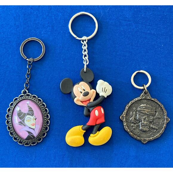 Disney World Keychains (3) Mickey Mouse - Pirates Caribbean - Maleficent - Picture 1 of 9